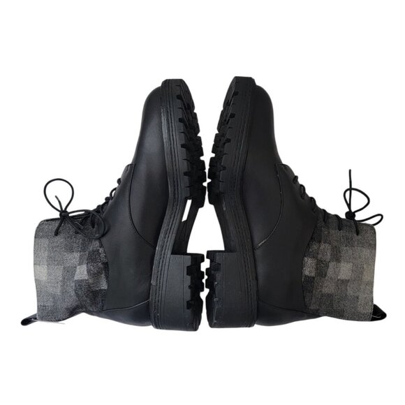 KELSI DAGGER BROOKLYN Black & Gray Checkered Leather Ankle Combat Boots Sz 7.5 - Picture 4 of 10
